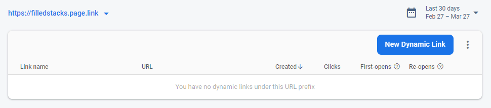 Empty Dynamic Links UI